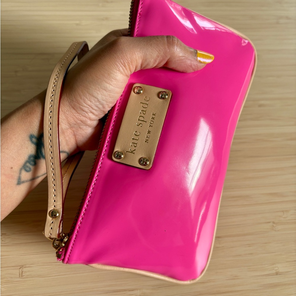 NWOT Kate Spade Neon Pink Clutch with Tan Strap